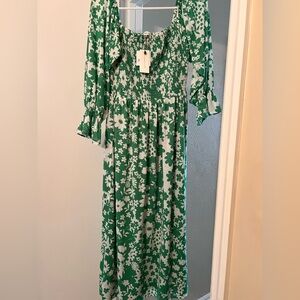 Sugarlips Green and White Floral midi Dress